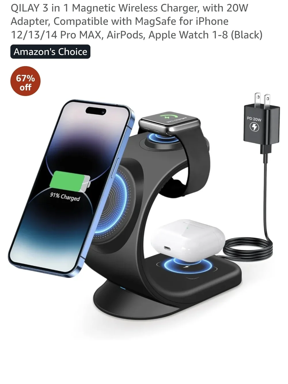 3-in-1 Magnetic Wireless Charger Stand - Brown